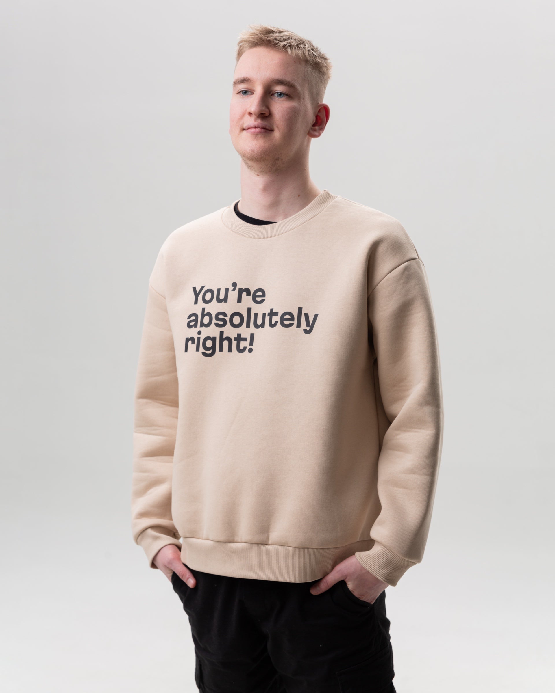 Beige sweatshirt “You are absolutely right!”